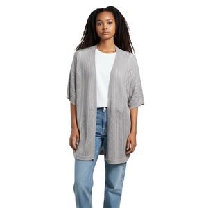 JM Collection Open Front Kimono Cardigan Silver Metallic Knit‎ XL Career
